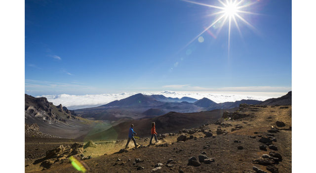 Couple hiking in Haleakala Crater, Maui