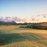 Poipu Bay Golf course 16th fairway at sunset, Kauai, Hawaii