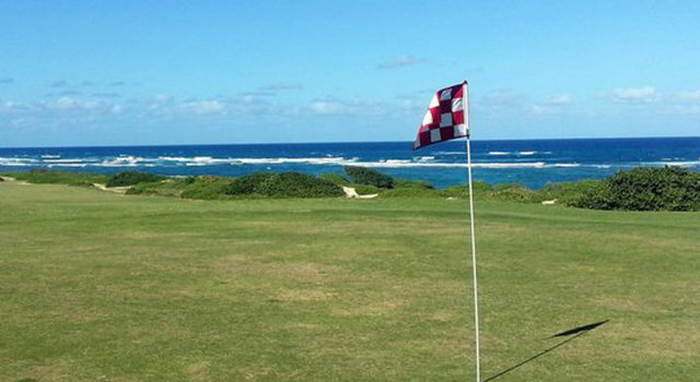 Kahuku Golf Course with ocean in the background