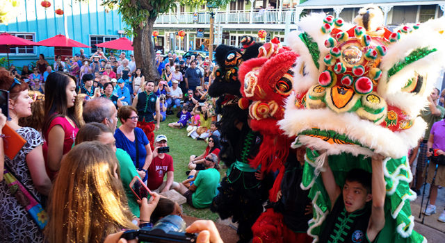 Lion dance at Chinese New Year celebration in Lahaina, Maui